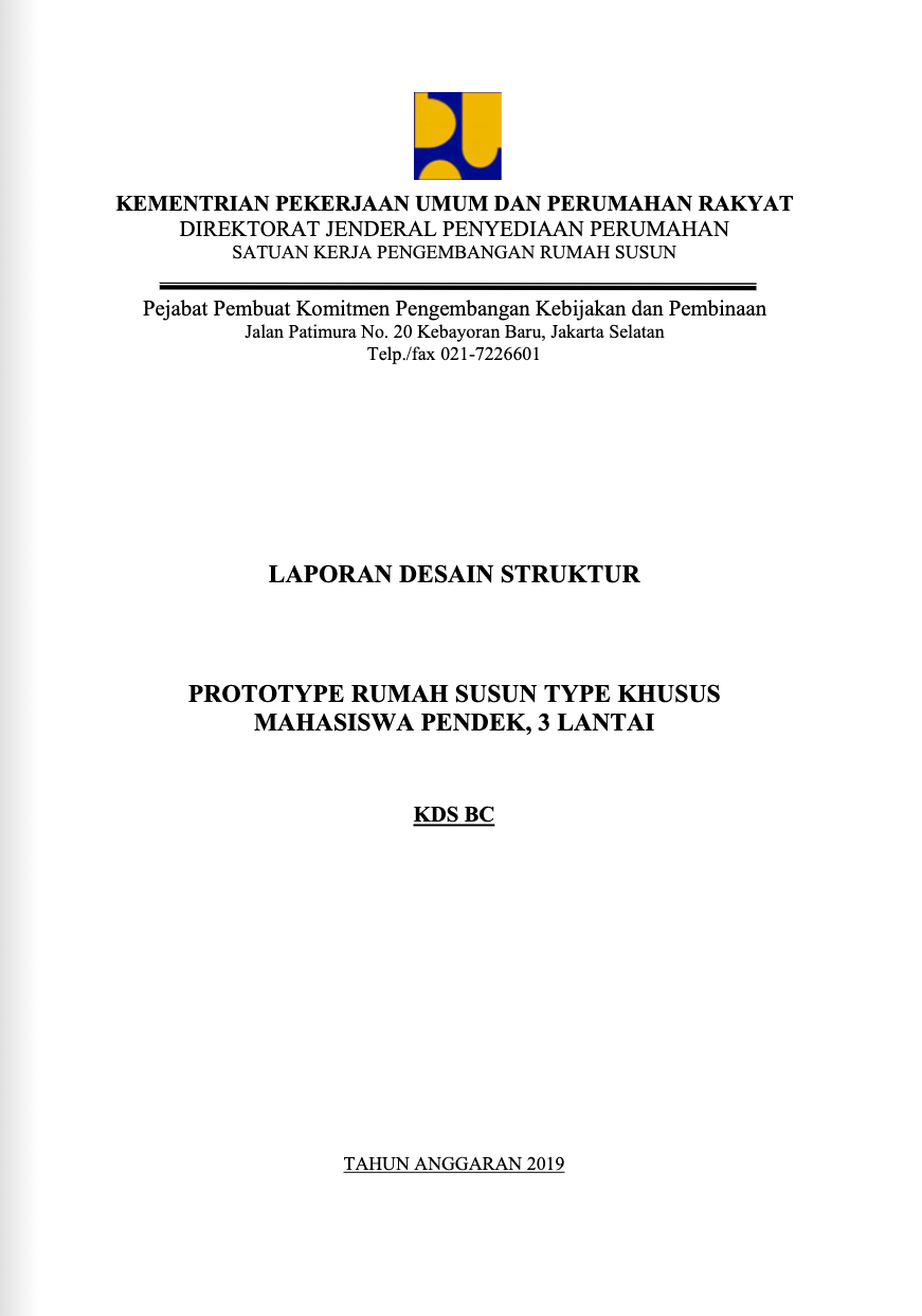 Laporan Desain Struktur Prototype Rumah Susun Type Khusus Mahasiswa Pandek, 3 Lantai KDS BC